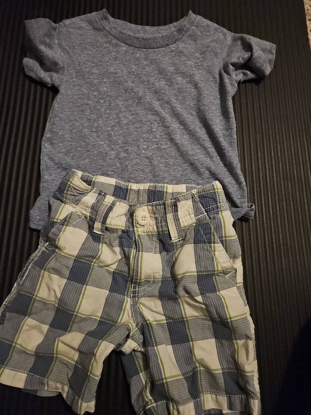 Kids Plaid Cotton Shorts in Blue and Cream, 2T
